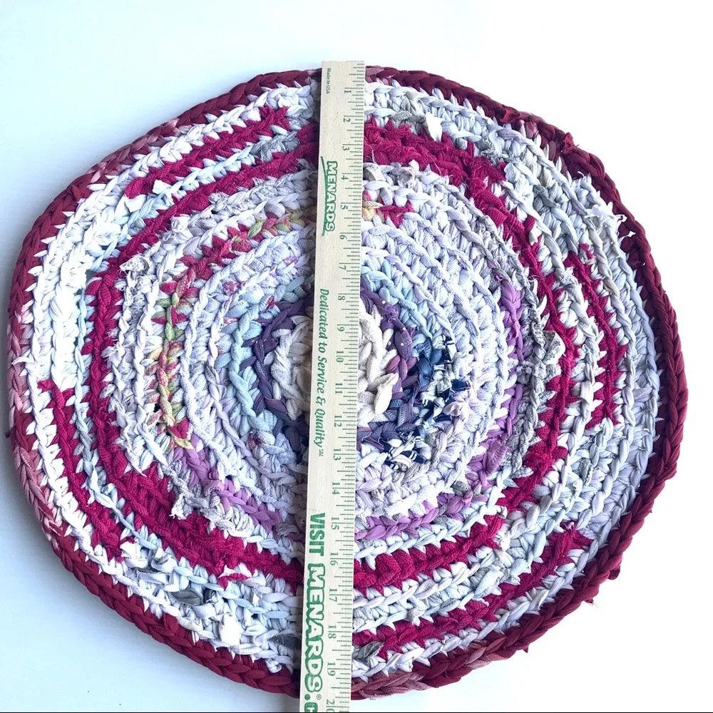 Handmade crocheted rug bathroom kitchen mat round 20”